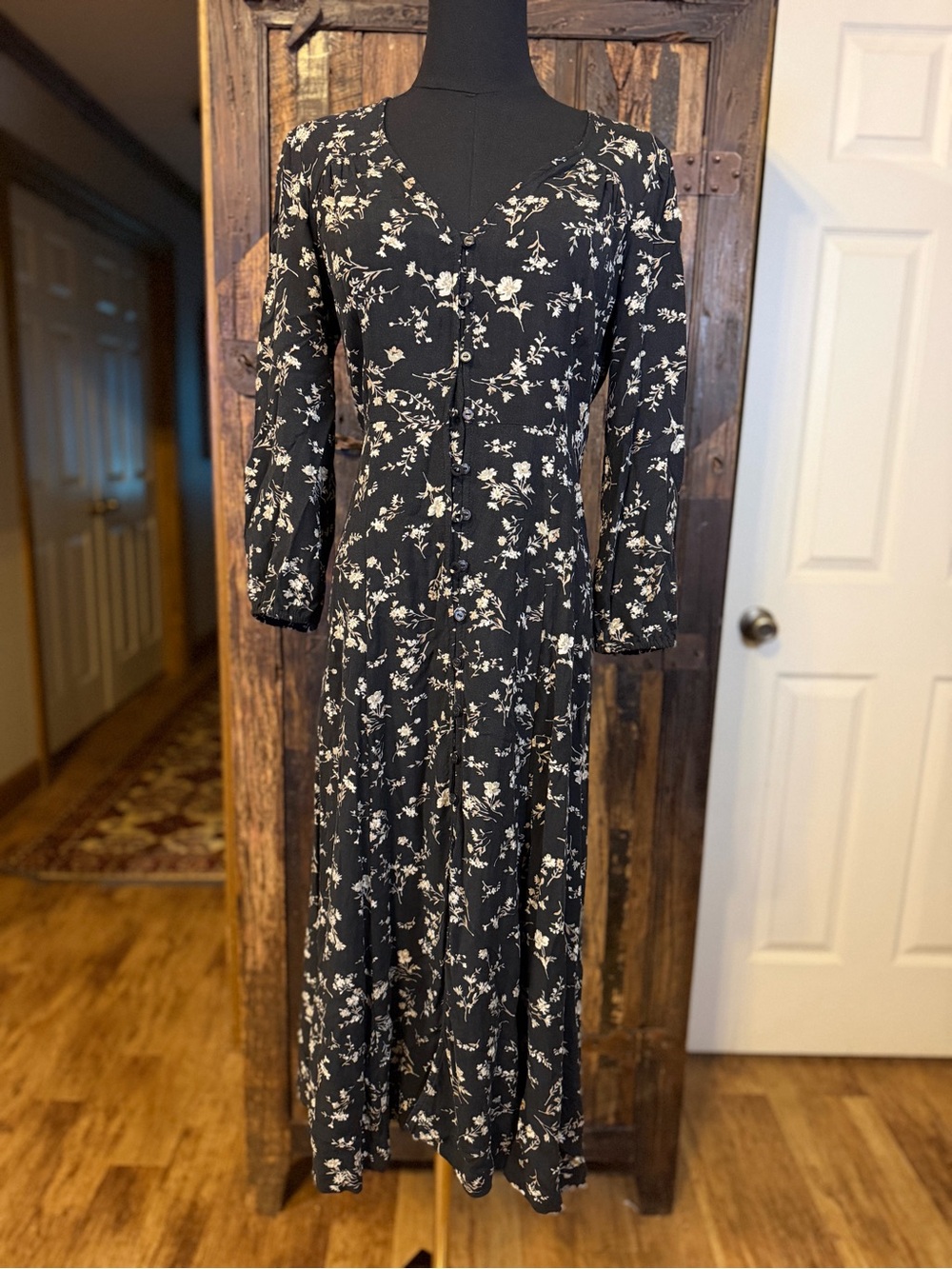 Denim & Supply Ralph Lauren M Black Floral Button Front Midi Maxi Dress Boho